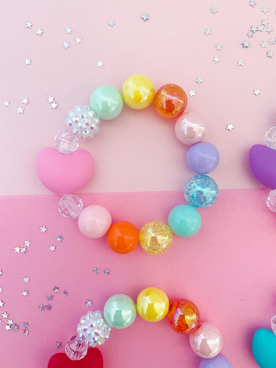 Candy Colored Rainbow Hearts Charm Bracelet