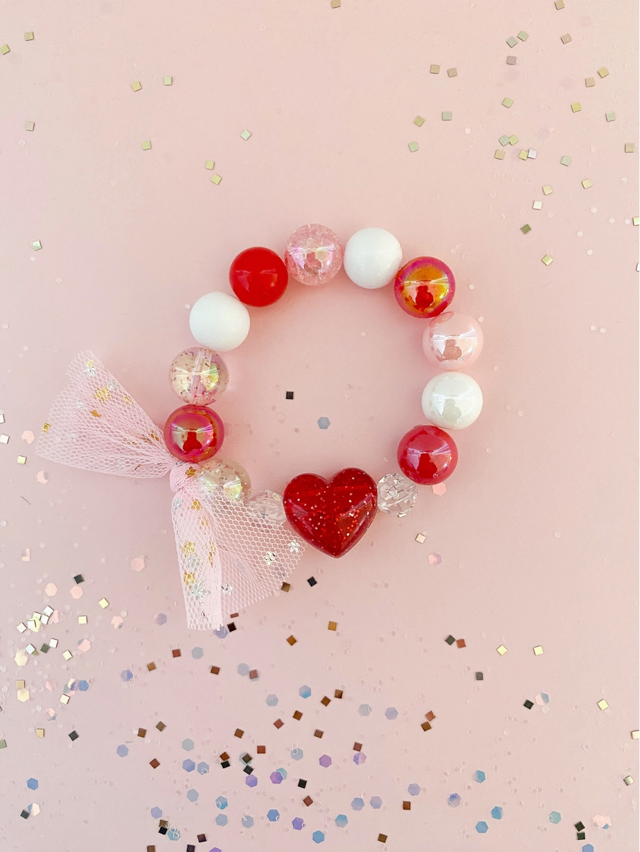 Valentine’S Day: Red Glitter Heart Bracelet