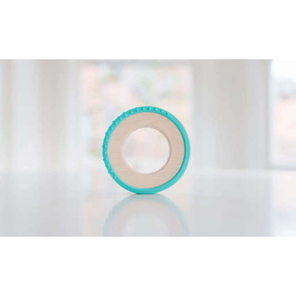 Silicone Wrapped Wooden Baby Teether - Aqua