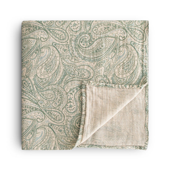 Muslin Swaddle Blanket Organic Cotton - Green Paisley