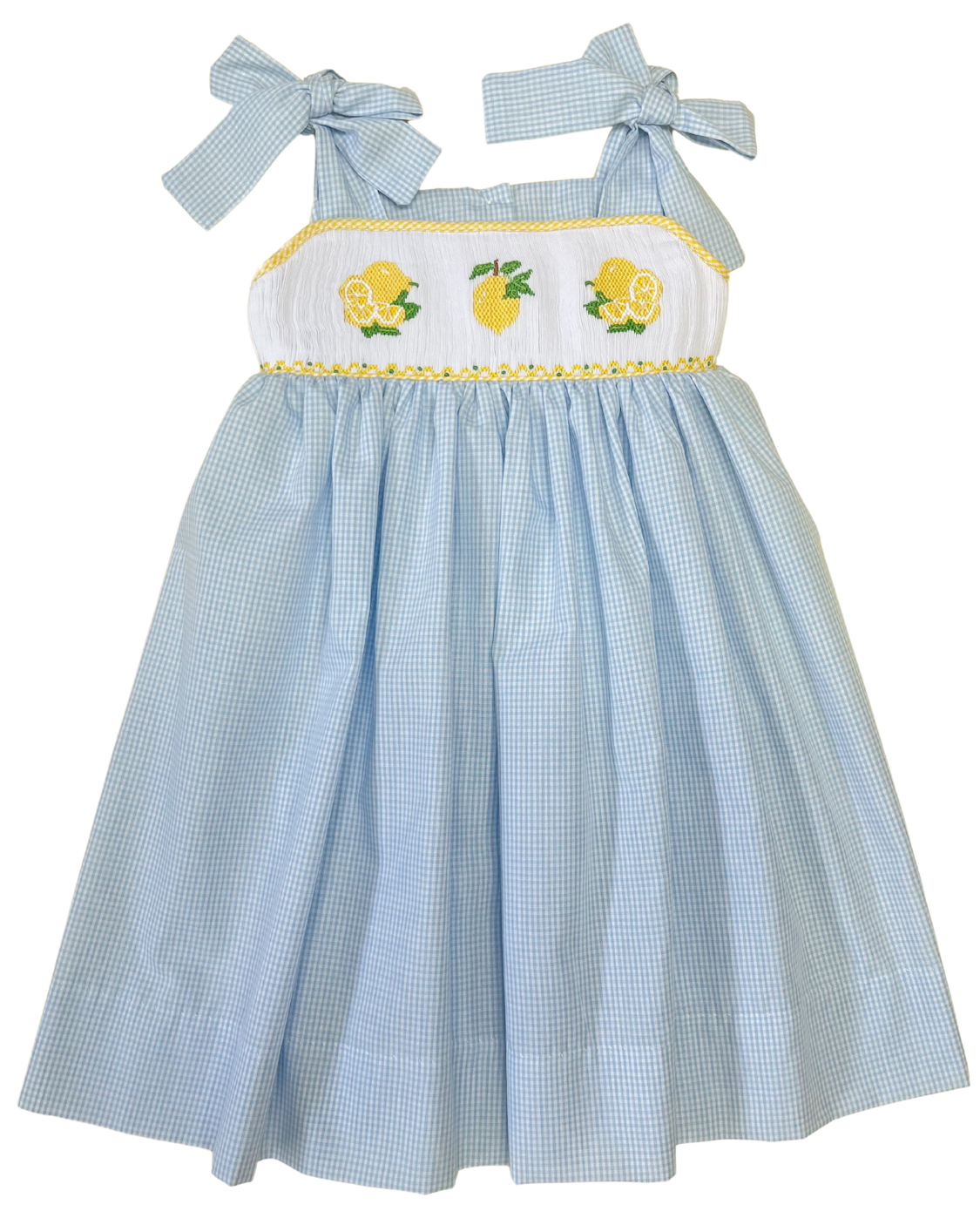 Blue and Yellow Smocked Lemon Dress