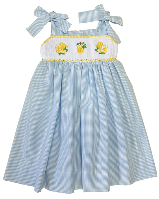 Blue and Yellow Smocked Lemon Dress