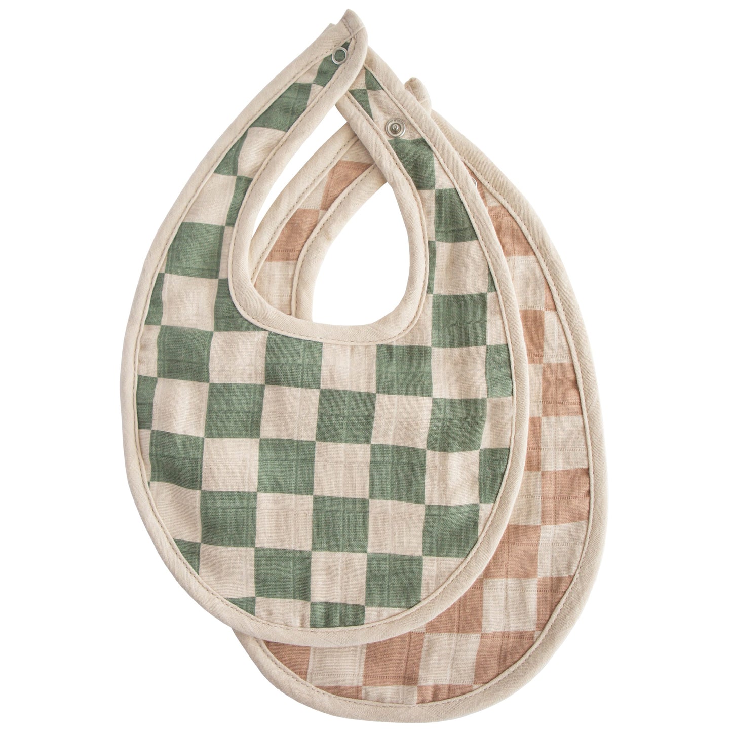 Load image into Gallery viewer, Muslin Bib 2-pack - Olive Check/Natural Check
