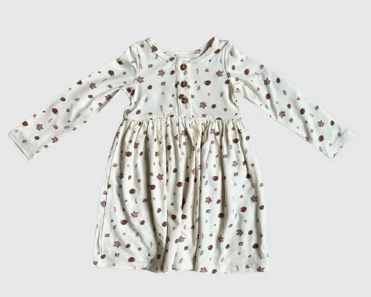 Load image into Gallery viewer, Girl&amp;#39;s Longsleeve Henley Dress in Autumn Snails
