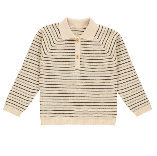 Load image into Gallery viewer, KNIT STRIPE collar sweater - Night Blue

