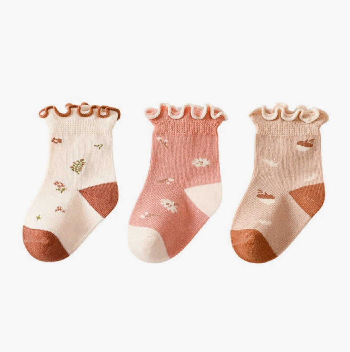 Cute Newborn Baby Socks with Wooden Ears Socks Three Pair