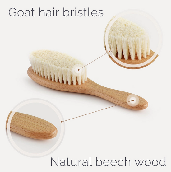 Wooden Baby Hair Brush Set with Natural Bristles