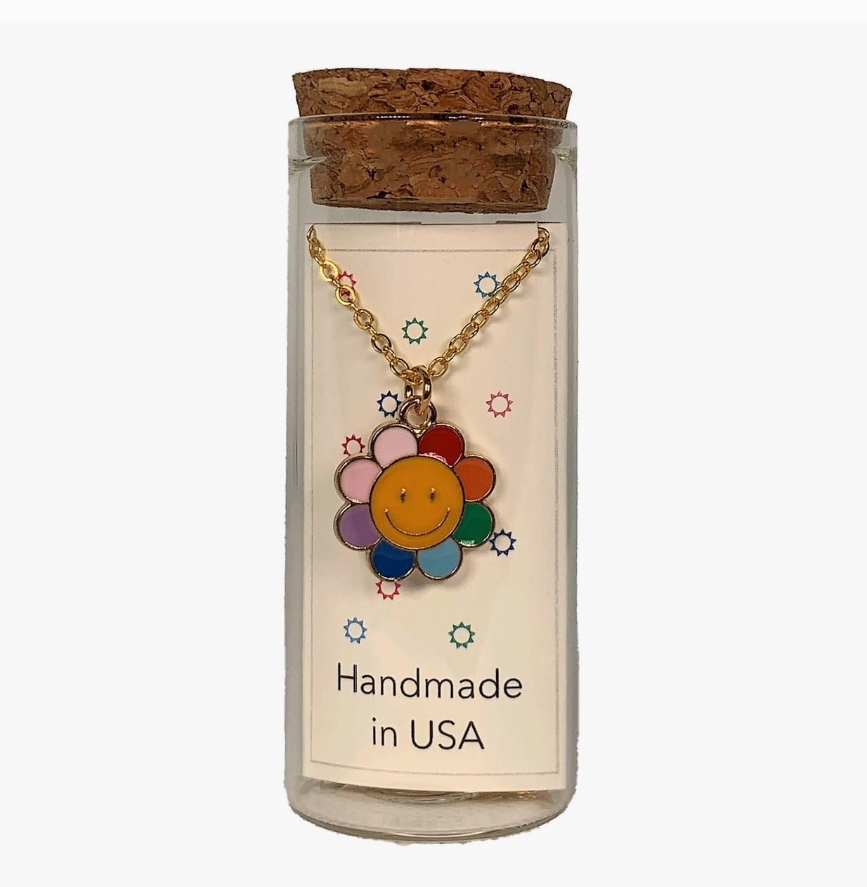Happy & Colorful Flower Charm Necklace in A Bottle - 16 Inch