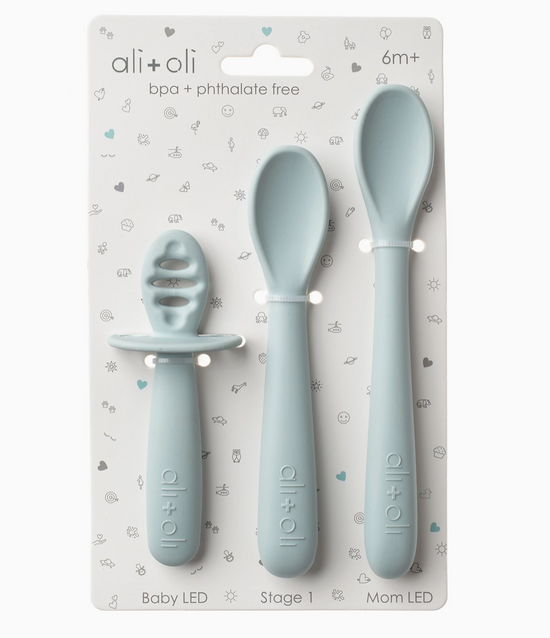 Load image into Gallery viewer, Ali+Oli (3-pc) Multi Stage Spoon Set For Baby (Blue) 6m+
