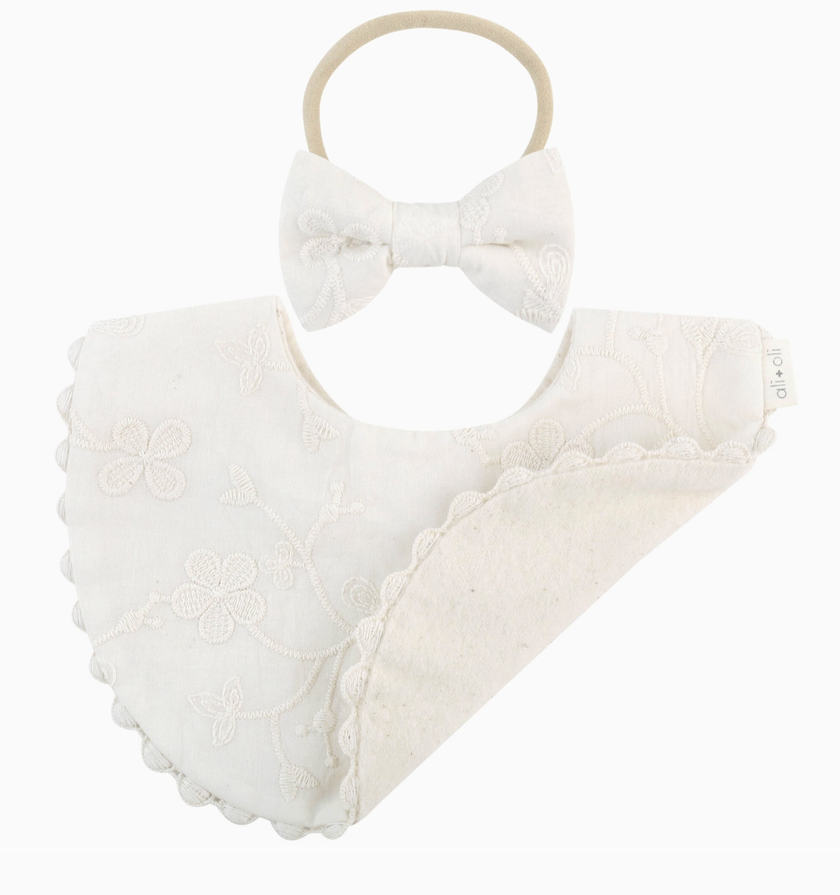 Load image into Gallery viewer, Cotton Baby Bib Double-Sided (Embroidered Flowers &amp;amp; Bow)

