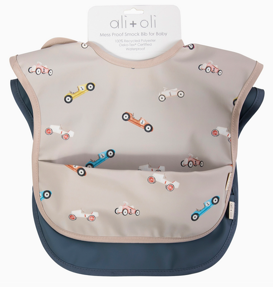 Load image into Gallery viewer, Smock Bib For Baby (2-pc) Short Sleeve (Cars-Midnight)
