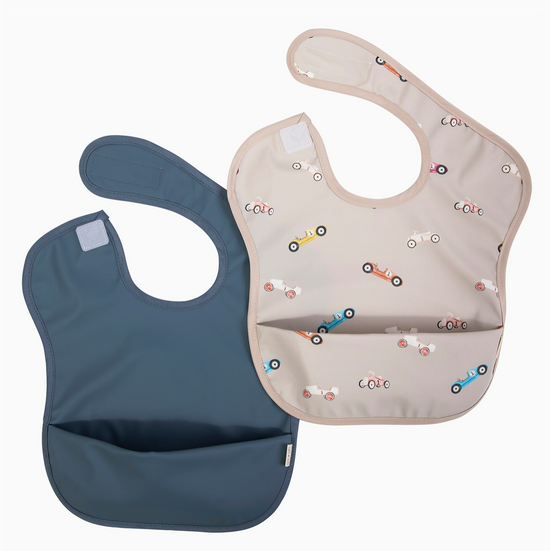 Load image into Gallery viewer, Smock Bib For Baby (2-pc) Short Sleeve (Cars-Midnight)

