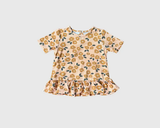 Girl's Peplum Top in Gold Floral