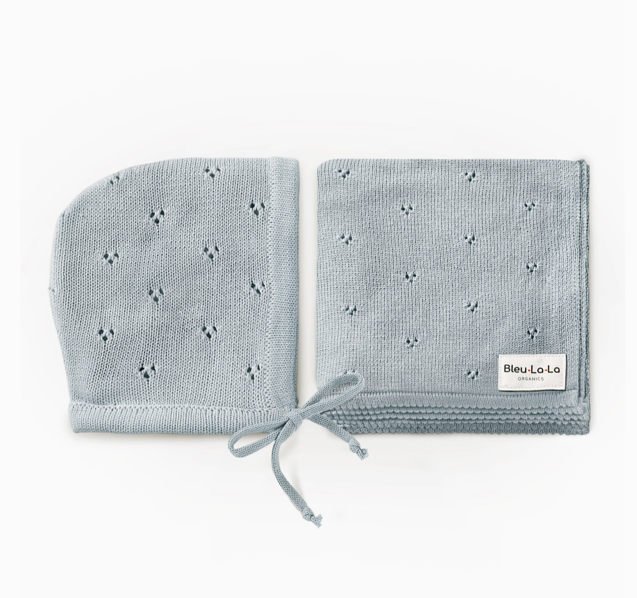 100% Organic Cotton Luxury Organic Blanket + Bonnet Hat Set - Blue