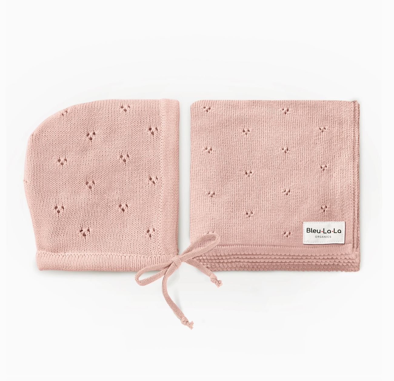 100% Organic Cotton Luxury Organic Blanket + Bonnet Hat Set - Pink