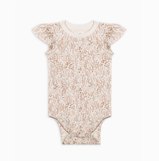 Organic Baby Pearl Petal Sleeve Bodysuit - Marine Floral