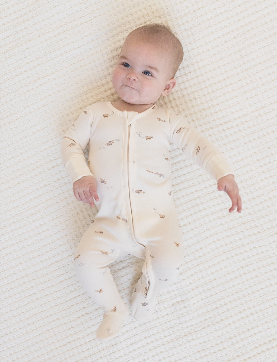 Organic Baby Peyton Zipper Sleeper - Airplane / Mist