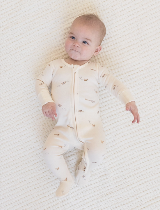 Organic Baby Peyton Zipper Sleeper - Airplane / Mist