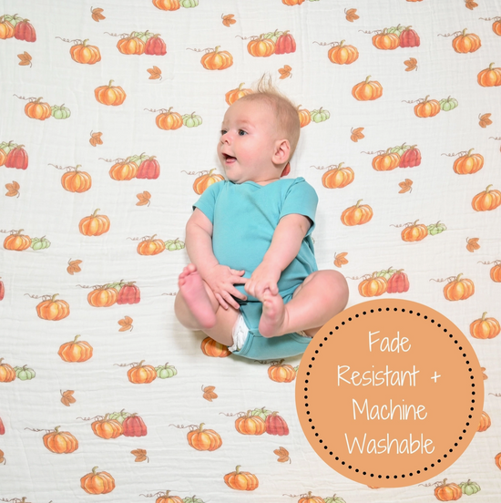 Pumpkin'pie Fall Holiday Theme Baby Muslin Cotton Blanket