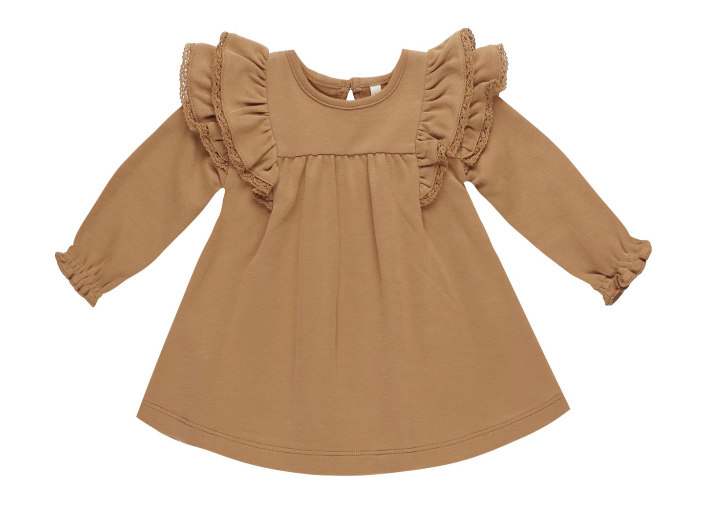 Long Sleeve Flutter Dress || Golden