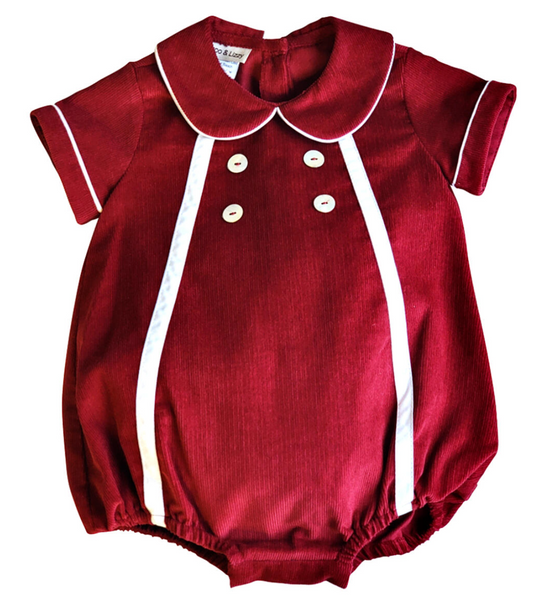 Avignon Collection Burgundy Corduroy Boy's Romper