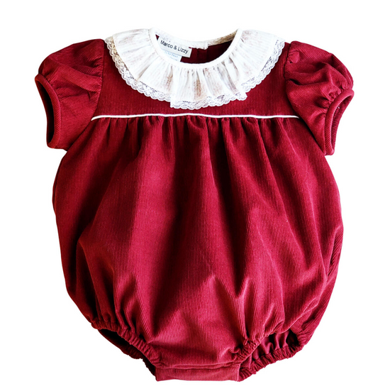 Avignon Collection Burgundy Corduroy Girl's Romper