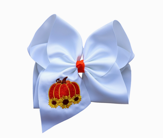 Sunflowers and Pumpkins Embroidered Bow