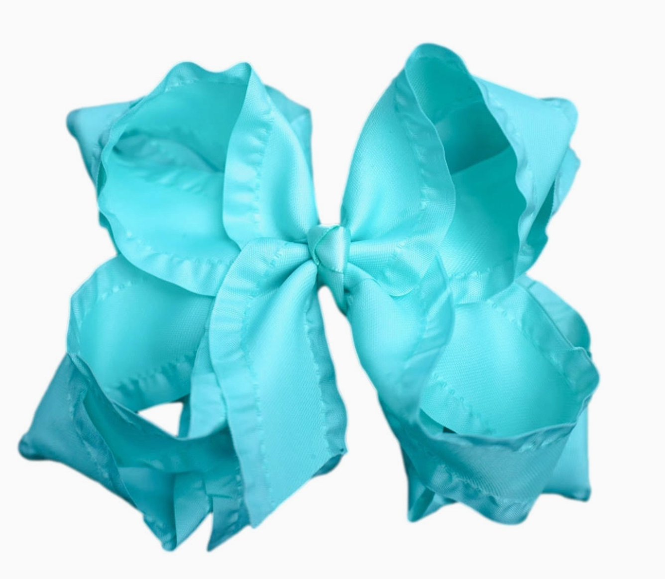 Aqua Double Ruffle Hair Bow with Alligator Clip