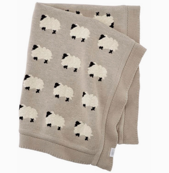 Furry Sheep - Organic Cotton Jacquard Knit Baby Blanket