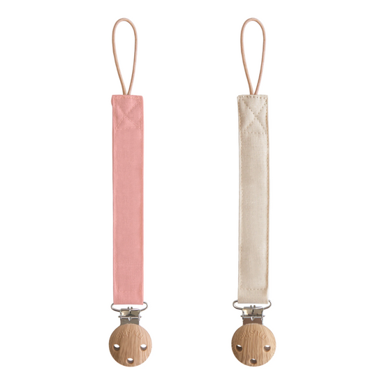 Linen Pacifier Clip 2-Pack (Dusty Rose/Shifting Sand)