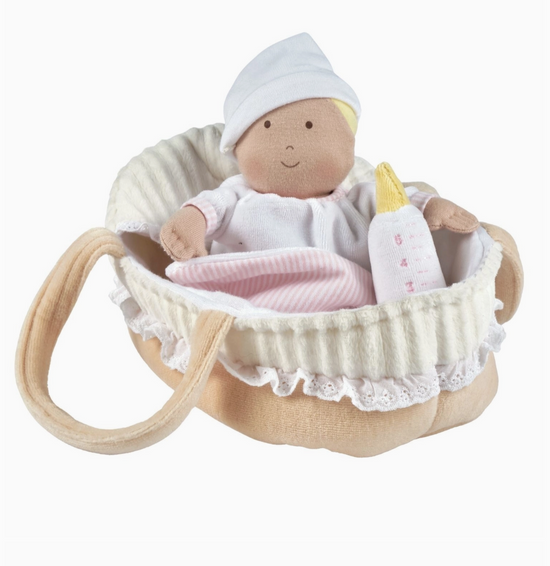 Carry Cot with Baby Grace, Bottle & Blanket