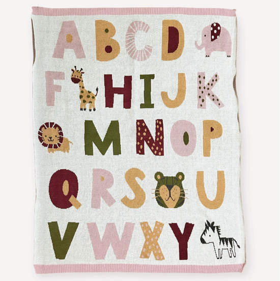 Alphabet Blush - Organic Jacquard Sweater Knit Baby Blanket