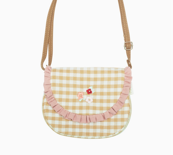 Gingham Embroidered Ruffle Bag