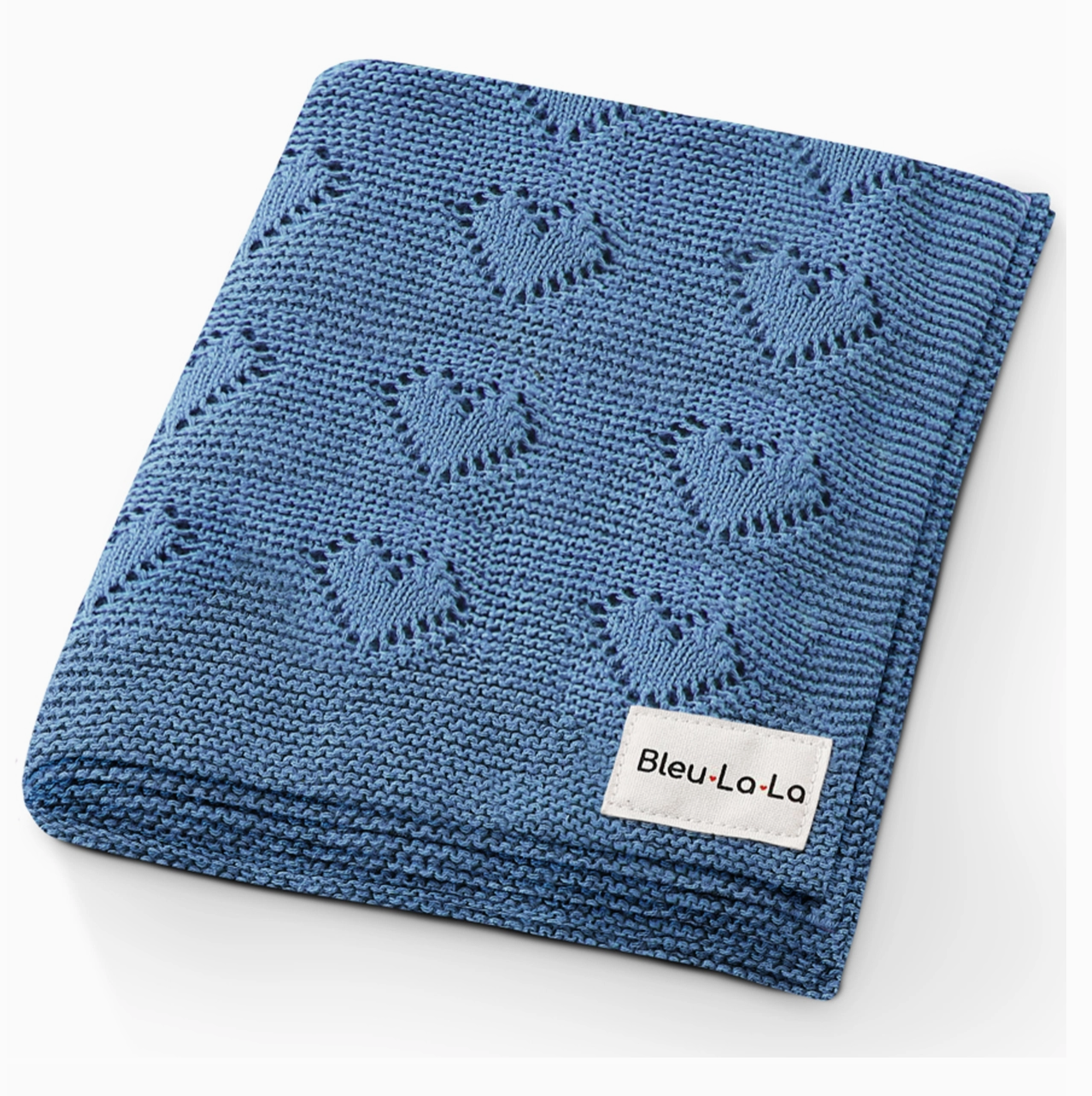 100% Luxury Cotton Swaddle Receiving Baby Blanket - Heart Denim Blue