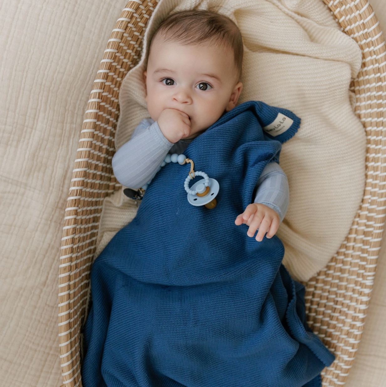 New! 100% Luxury Organic Cotton Ribbed Baby Swaddle Blanket - Denim Blue