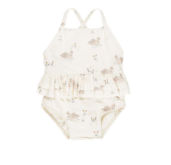 Ruffled One-Piece Swimsuit - Swans