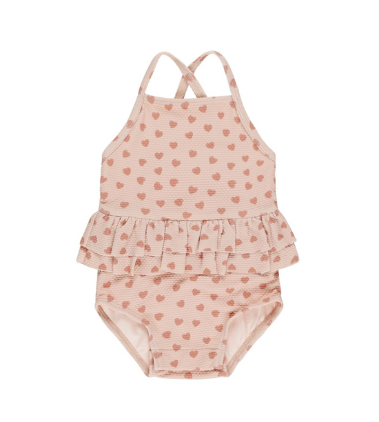 Ruffled One-Piece Swimsuit - Hearts