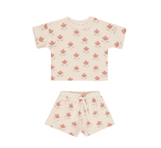 Waffle Tee + Short Set - Tulips