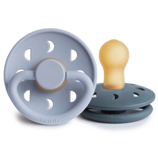 FRIGG Moon Natural Rubber Pacifier 2-Pack - Powder Blue/Slate