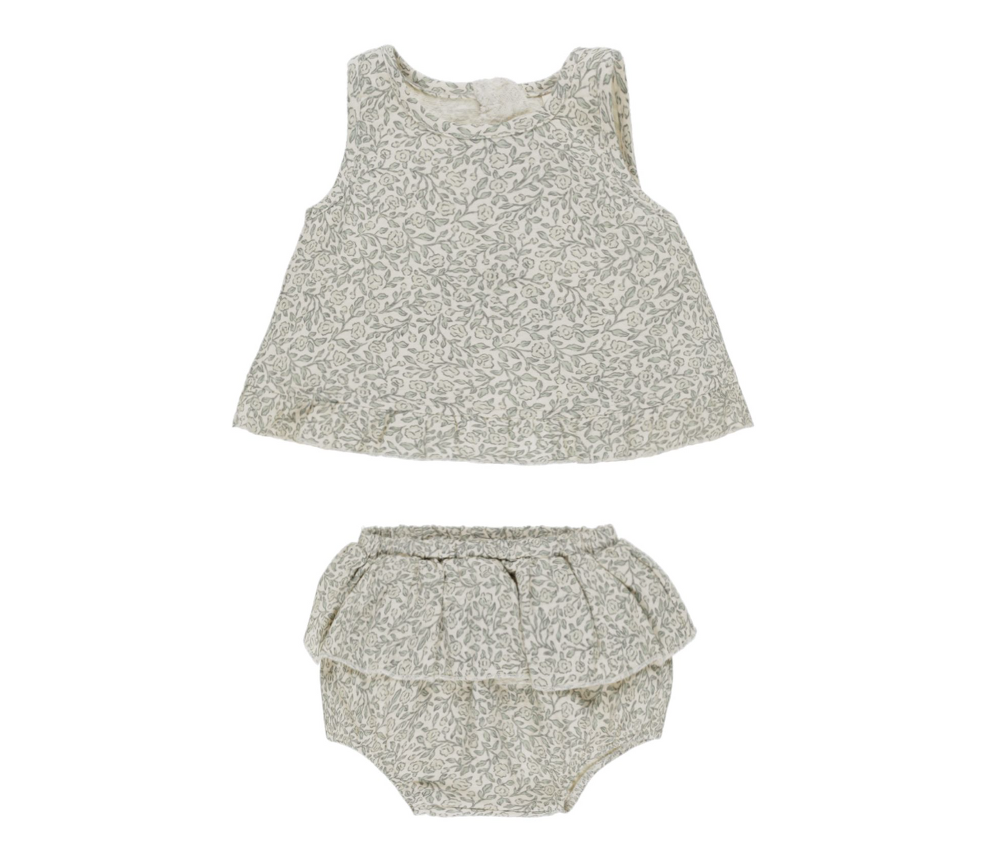 Ruffled Tulip Top + Bloomer Set || Green Garden