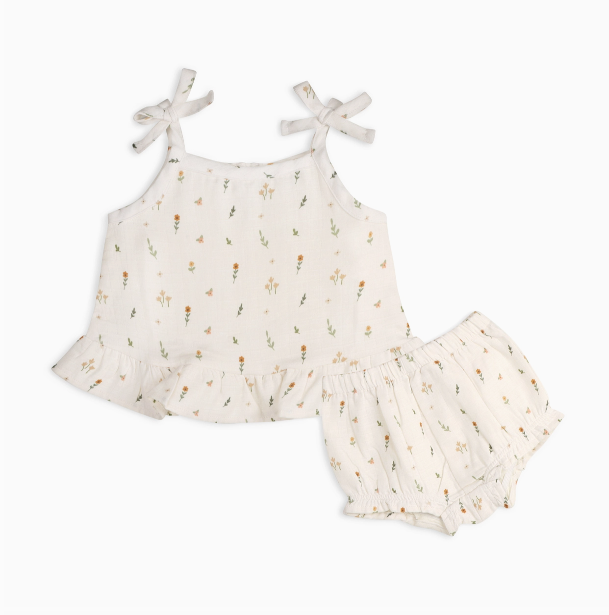 Boho Floral Shoulder Tie Baby Top & Bottom Set (Organic)