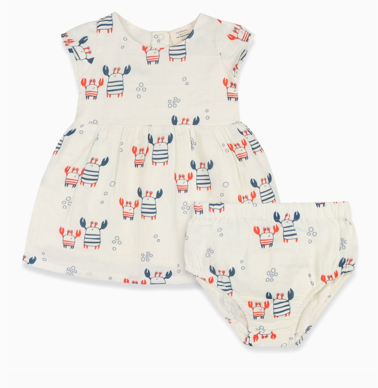 Nautical Crab Baby Dress + Bloomer (Organic Muslin)