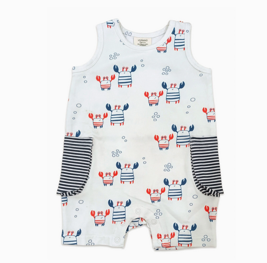 Nautical Crab Side Pocket Baby Romper (Organic Jersey)