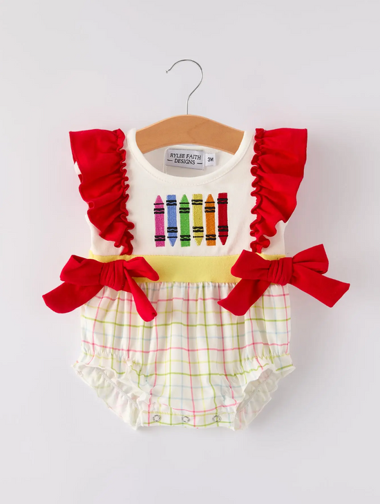 Back-To-School Embroidery Girls' Romper
