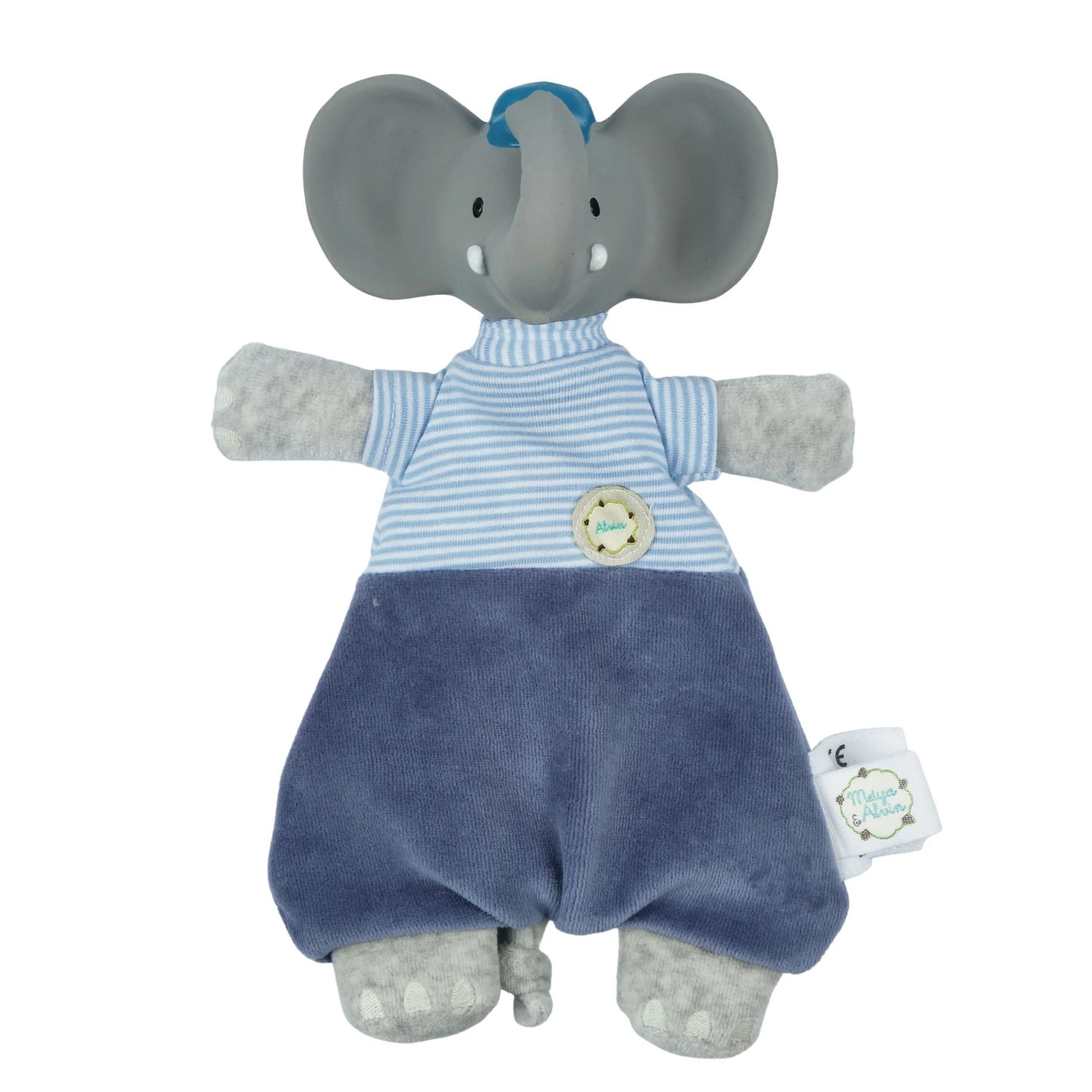 Load image into Gallery viewer, Alvin the Elephant Velour Lovey with Organic Natural Rubber Teether Head
