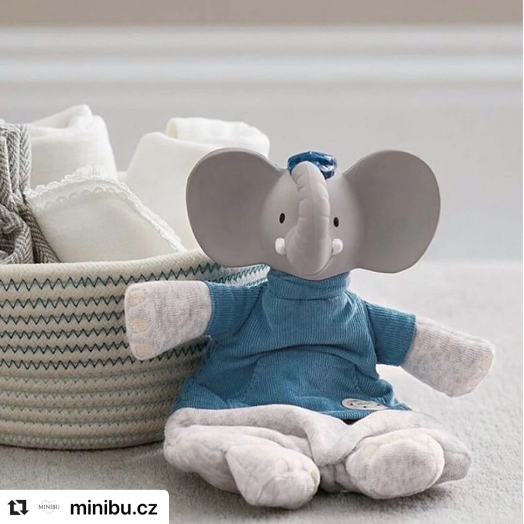 Load image into Gallery viewer, Alvin the Elephant Velour Lovey with Organic Natural Rubber Teether Head
