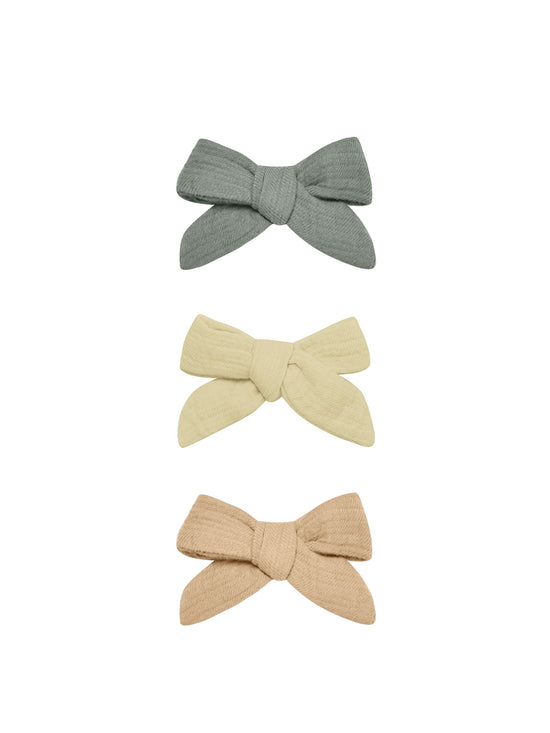 Bow with Clip, Set of 3 (sea green, yellow, apricot)