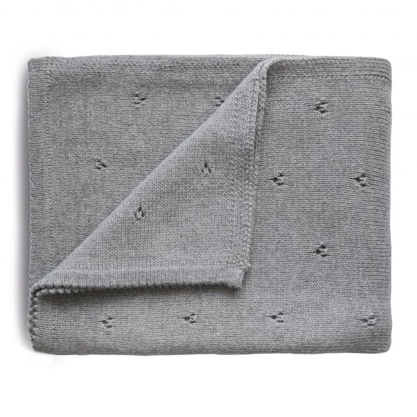 Knitted Pointelle Baby Blanket (Gray Melange) - Organic