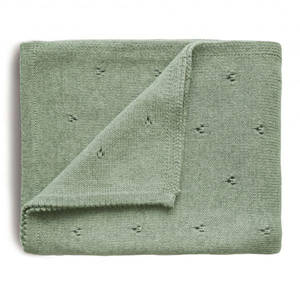 Knitted Pointelle Baby Blanket (Sage Melange) - Organic