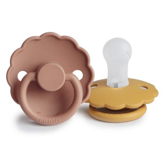 FRIGG Daisy Natural Rubber Baby Pacifier (Rose Gold/Honey Gold) 2-Pack - 6-18 Months